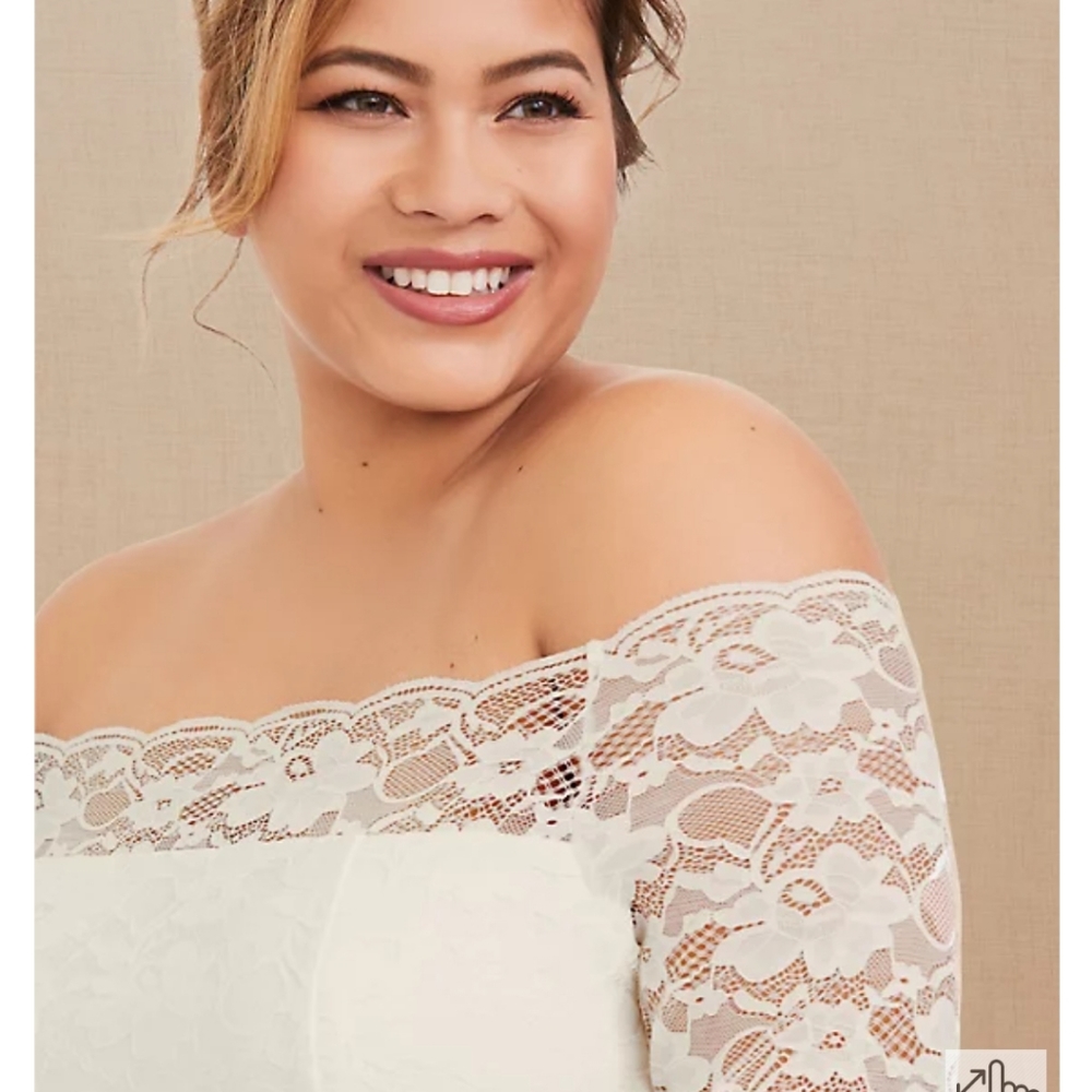 SPECIAL OCCASION IVORY LACE OFF SHOULDER BODYCON DRESS SIZE 18 - Picture 4 of 6